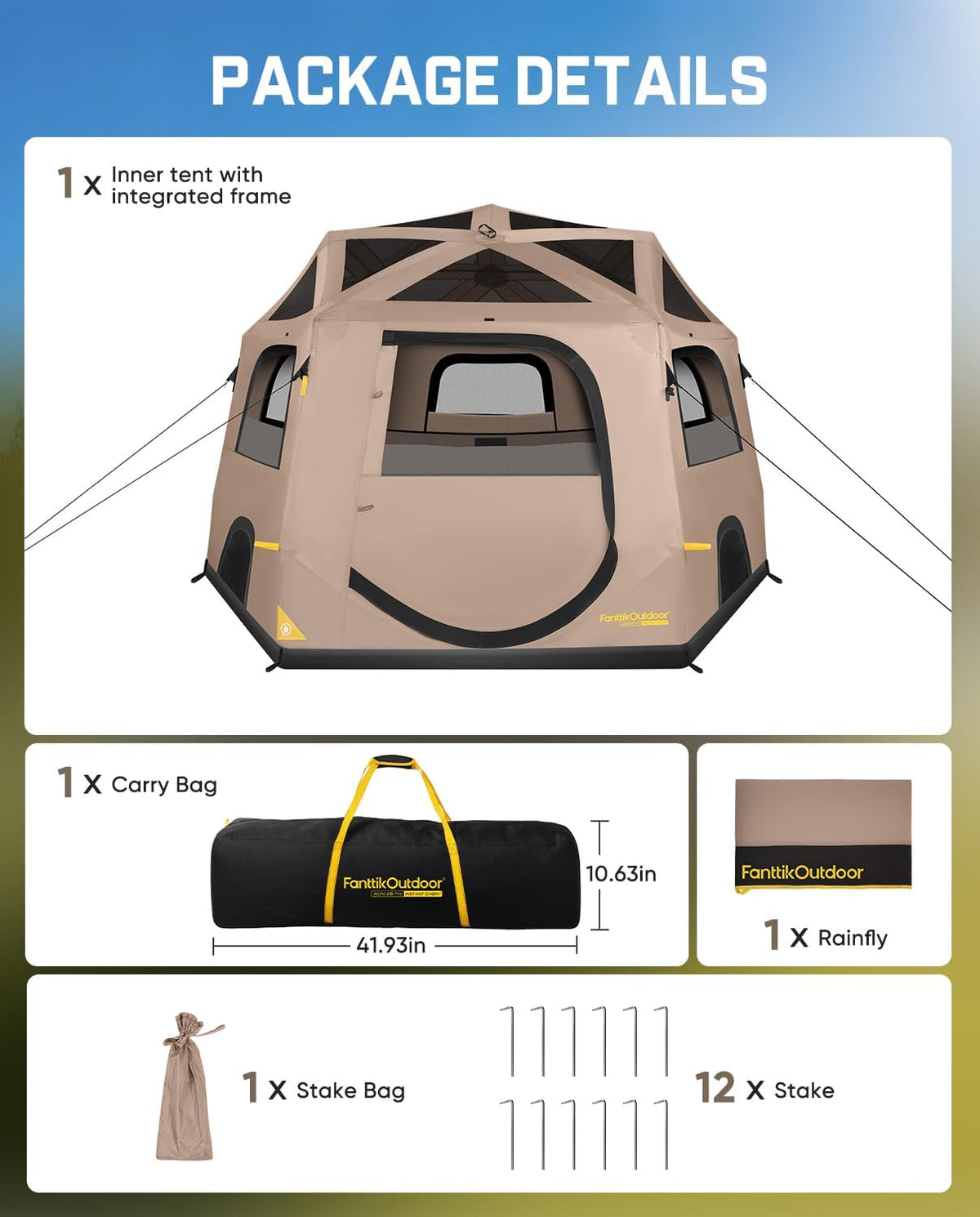 FanttikOutdoor Alpha C6 Pro Camping Tent 6 Person Pop Up Instant Cabin Setup in 60 Seconds, Portable Hub Tent with Compact Package & Internally Operated Windows for Family Camping
