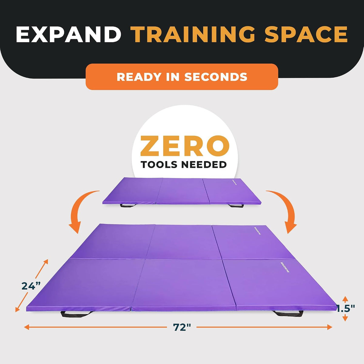 BalanceFrom 6x2 Feet 3-Panel Folding Gymnastics Mat – 1.5-Inch Thick Pad with Vinyl Surface and Carrying Handles for Tumbling, Yoga, Pilates, Home Workouts, and Martial Arts