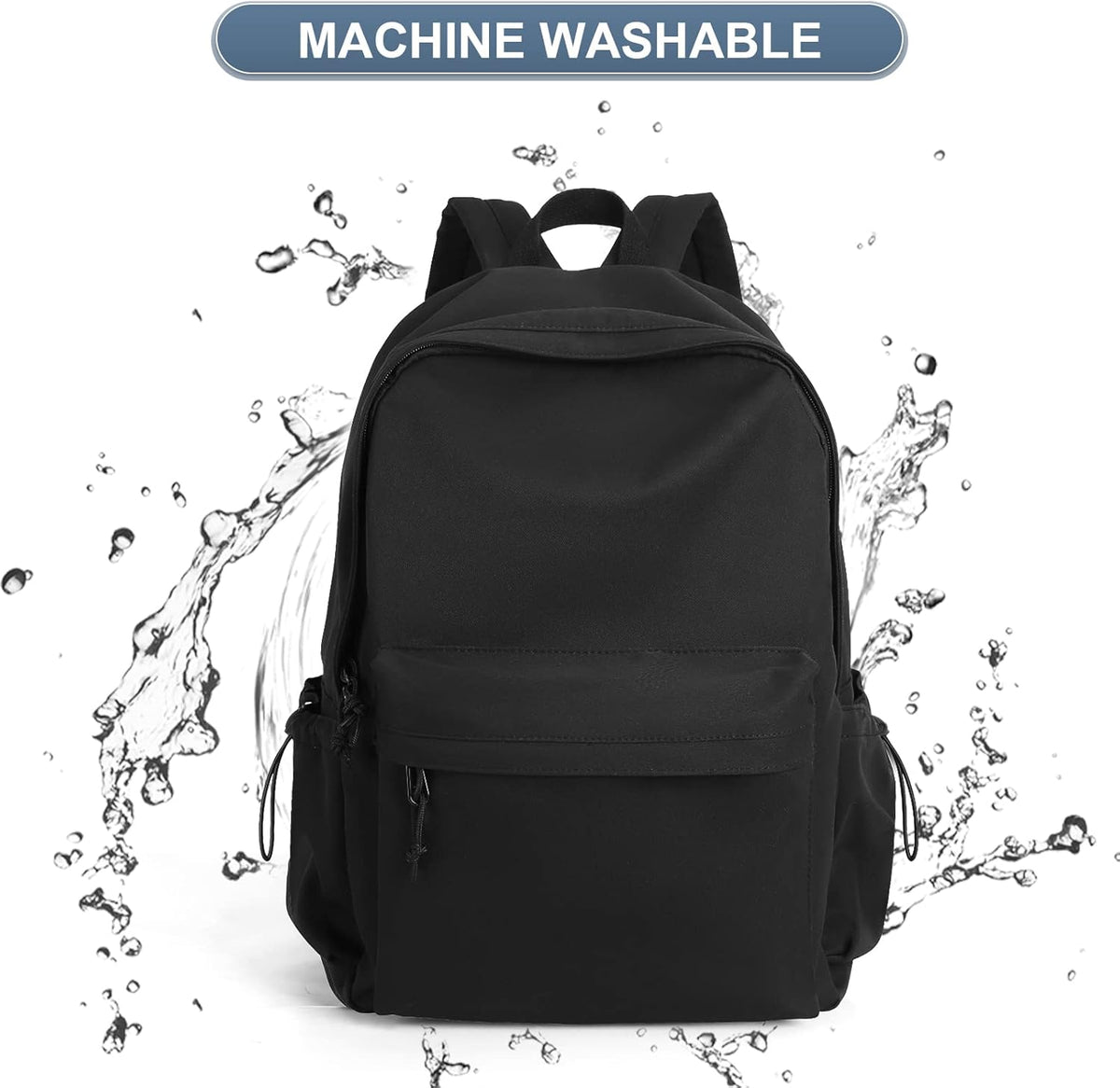 Black School Backpack for Girls Women Waterproof High School Book Bag Cute Backpack for Men Teens Boys, Lightweight Simple Middle School Back Pack Daypack