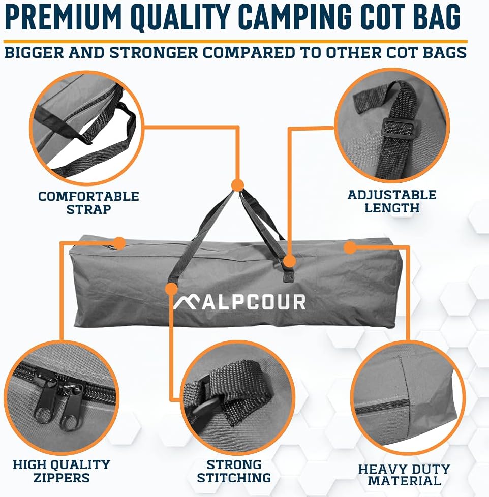 Alpcour Camping Cot Bag for Outdoor Camping, Travel and Beach – 42 Inch Heavy Duty Polyester Fabric Replacement Bag Fits Most Cots & Chairs – Multifunctional and Easy to Carry & Store