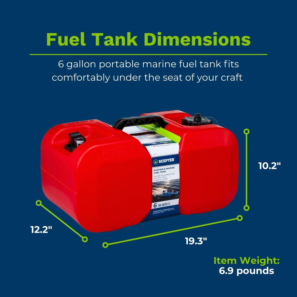 Scepter 6 Gallon Portable Marine Gas Can, Boat Fuel Tank with Top Handle