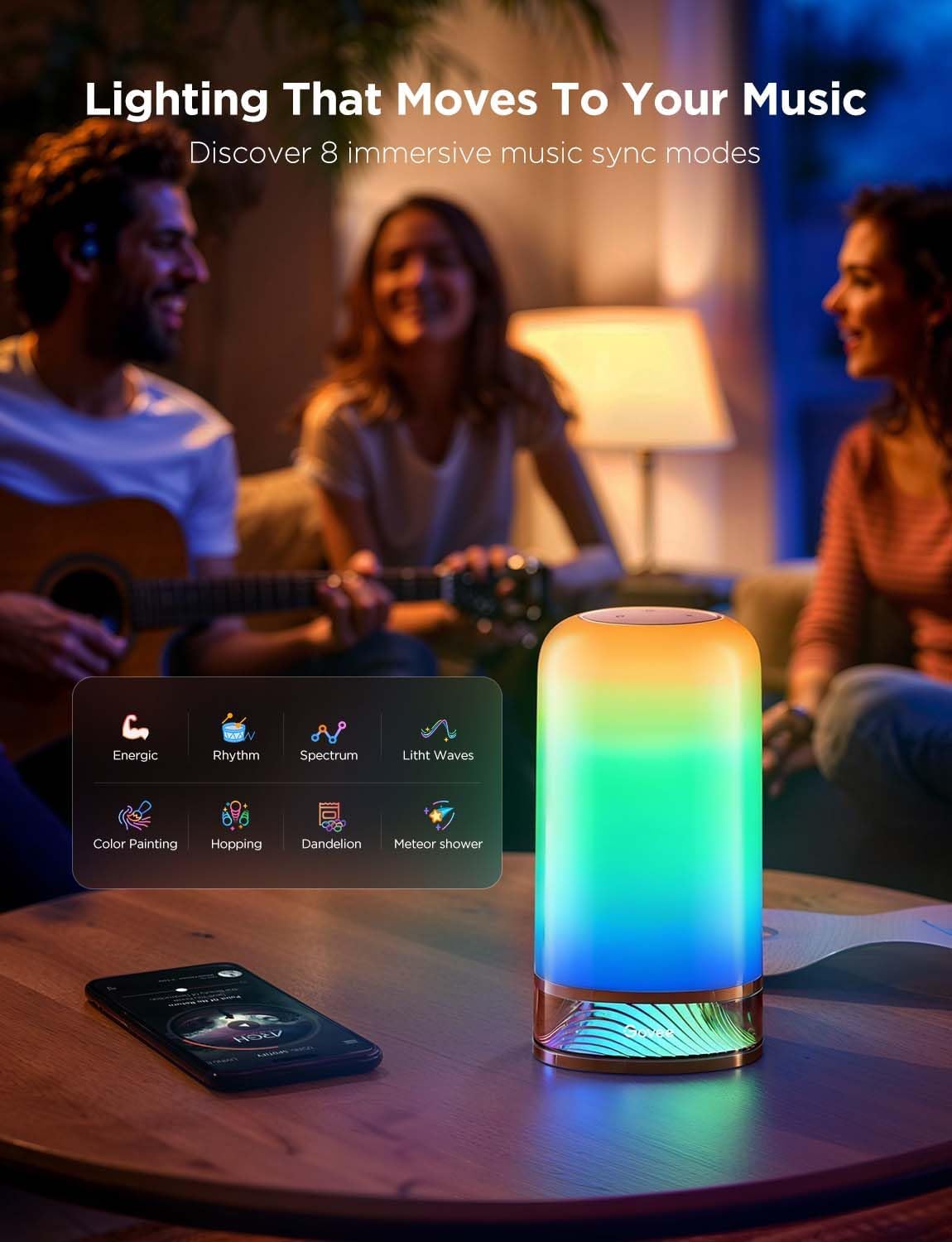 Govee RGBIC Smart Table Lamp 2, Touch Bedside Small Table Lamp (Corded)