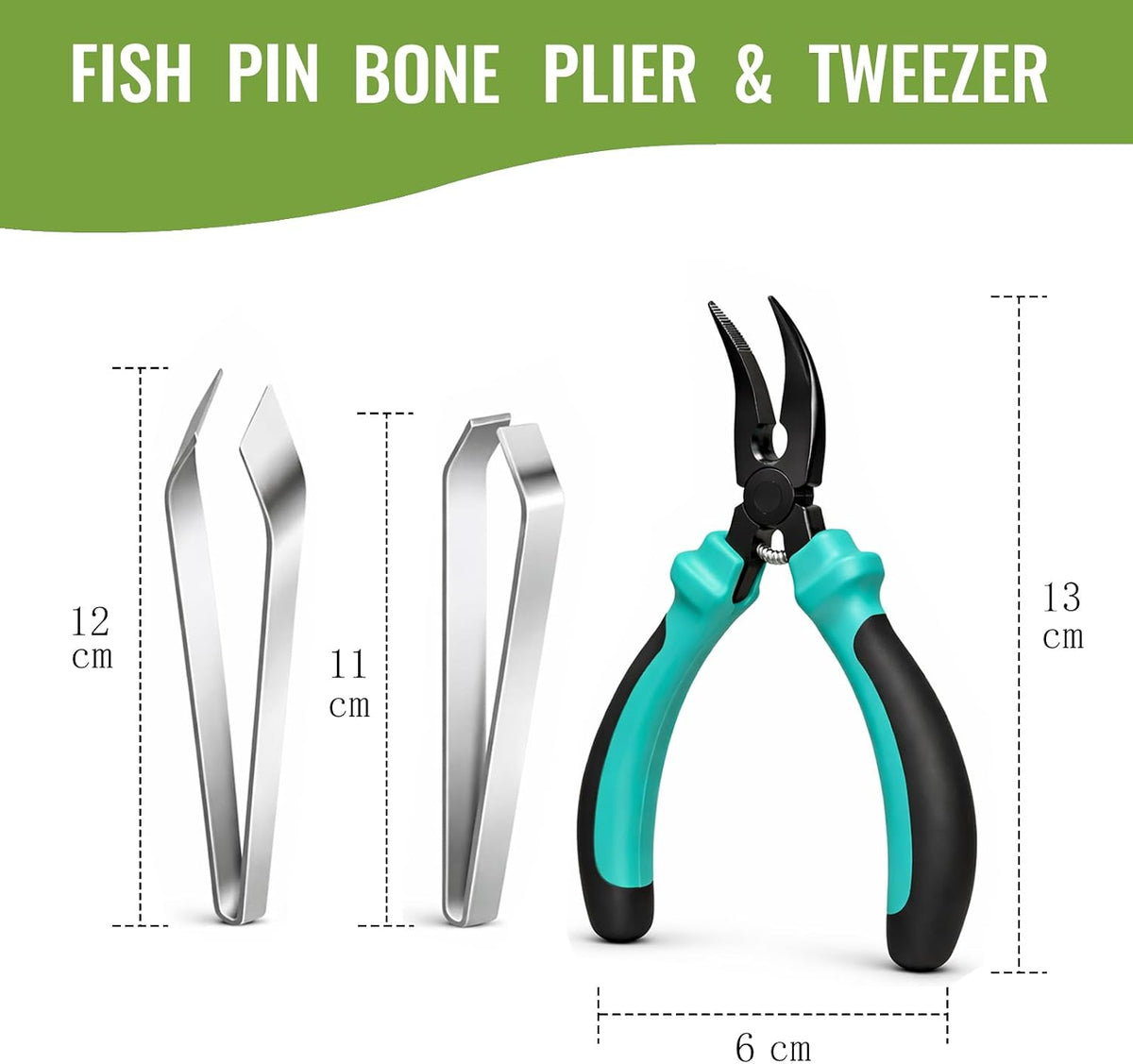 Fish Pin Bone Pliers & Tweezers Set – Serrated Jaw Plier with Flat & Slant Tweezers, Rust-Resistant Deboning Tools for Salmon, Trout & Seafood