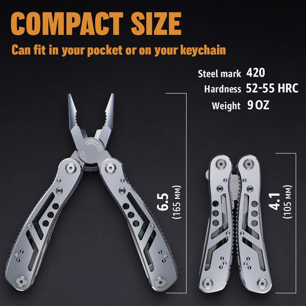 24-in-1 Multitool with Knife, Pliers & 11 Bits Sharp Stainless Steel - Multi Tool for Men - Ideal Gear with Tools for Camping Hiking, Survival, EDC - Best Gifts for Husband Boyfriend 2238