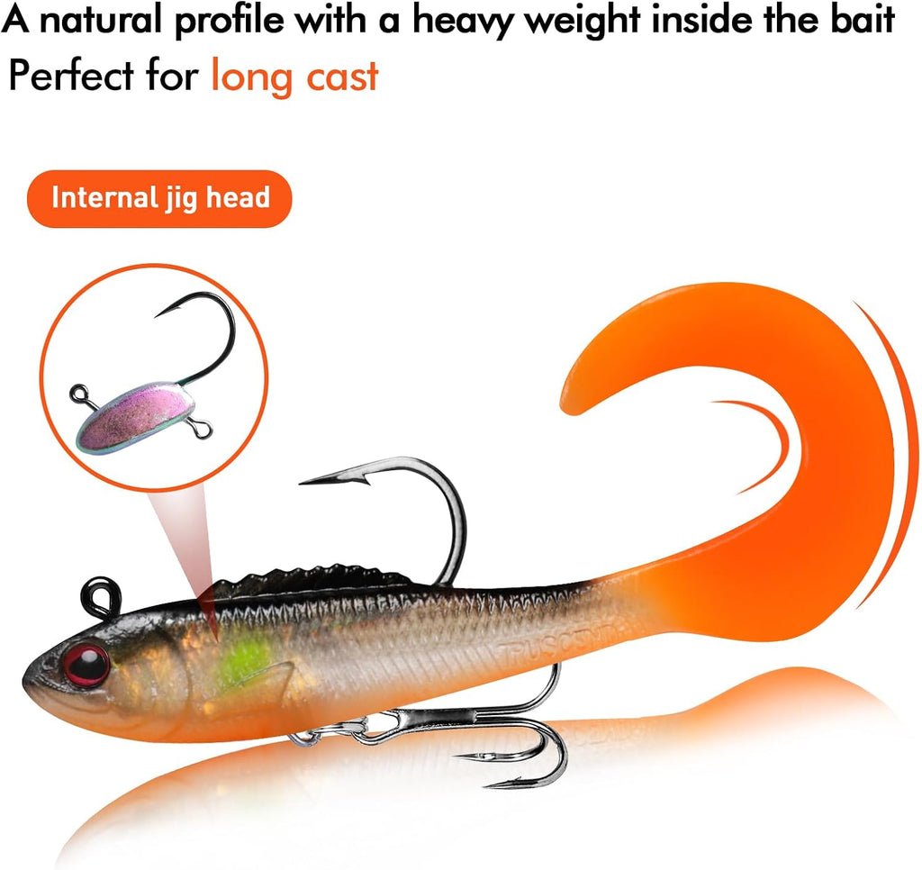 TRUSCEND Shadtale Easy Catch Soft Fishing Lures, Unique Vibration and Action for Various Rigs, Paddle Tail Swimbaits Trailer for Bass, Trout, Crappie, Walleye, Redfish, Saltwater & Freshwater Fishing
