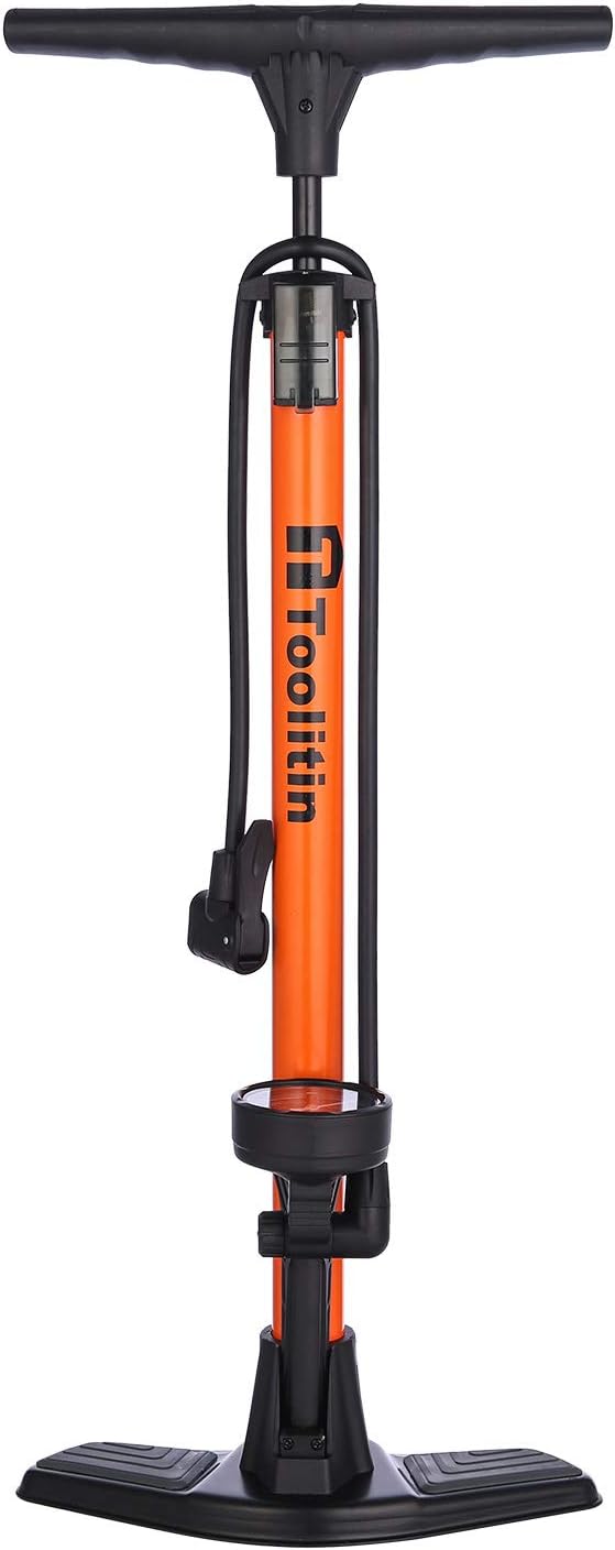 TOOLITIN Floor Bike Pump with Gauge,High Pressure,Bicycle Pump Compatible with Presta and Schrader Valve,Bike Tire Pump for Road Bike,MTB,Hybrid,Balls