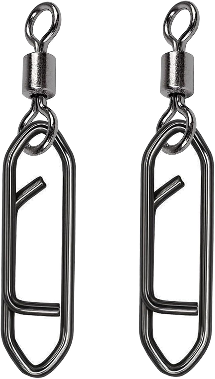 QISHUO Stainless Steel Fishing Swivels Lure Tackle Clips Snap Swivels Strength Barrel Saltwater Swivel Fishing Rolling Black Nickel