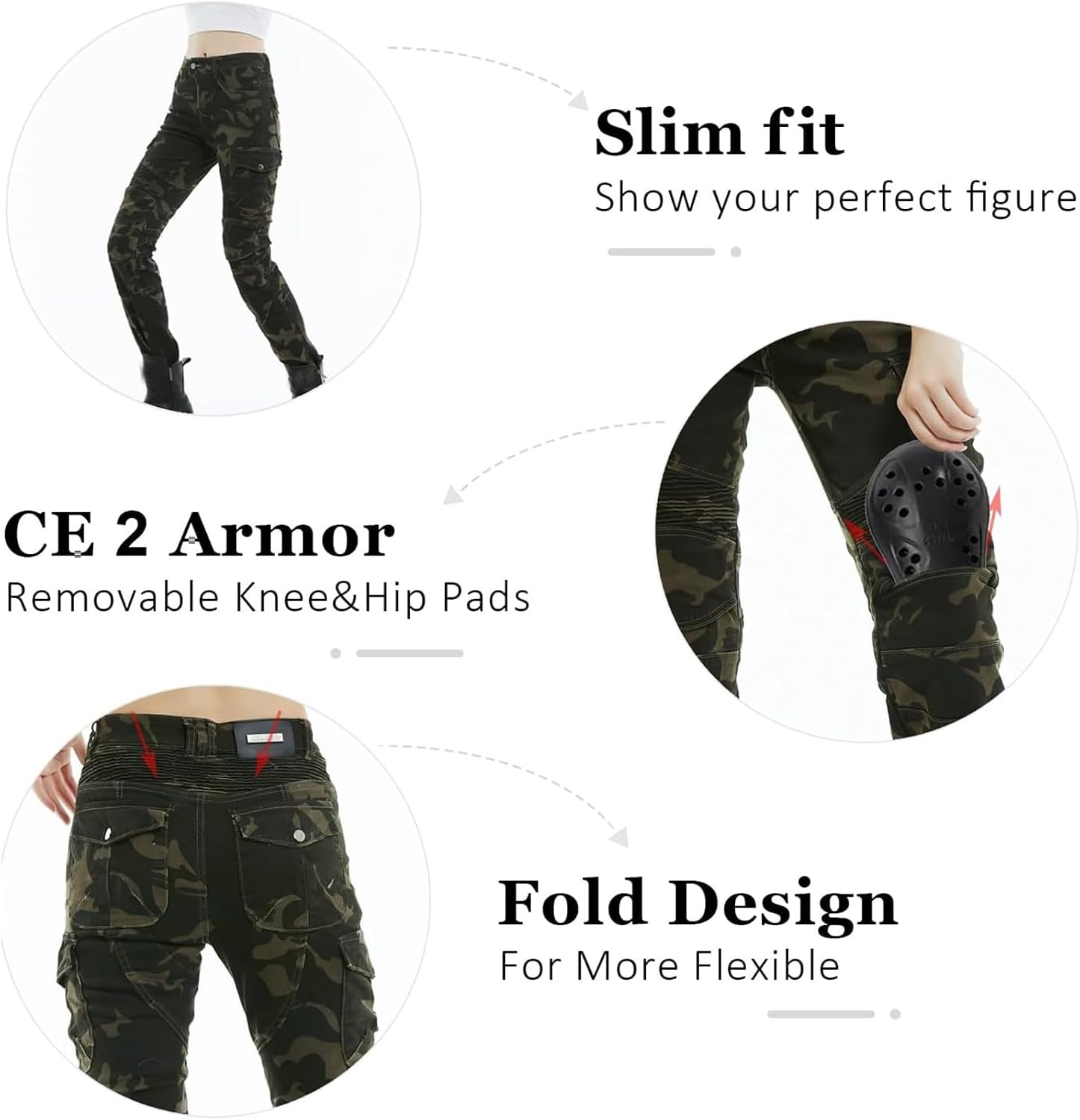 LOMENG Motorcycle Riding Pants Women with CE Level 2 Removable Armor