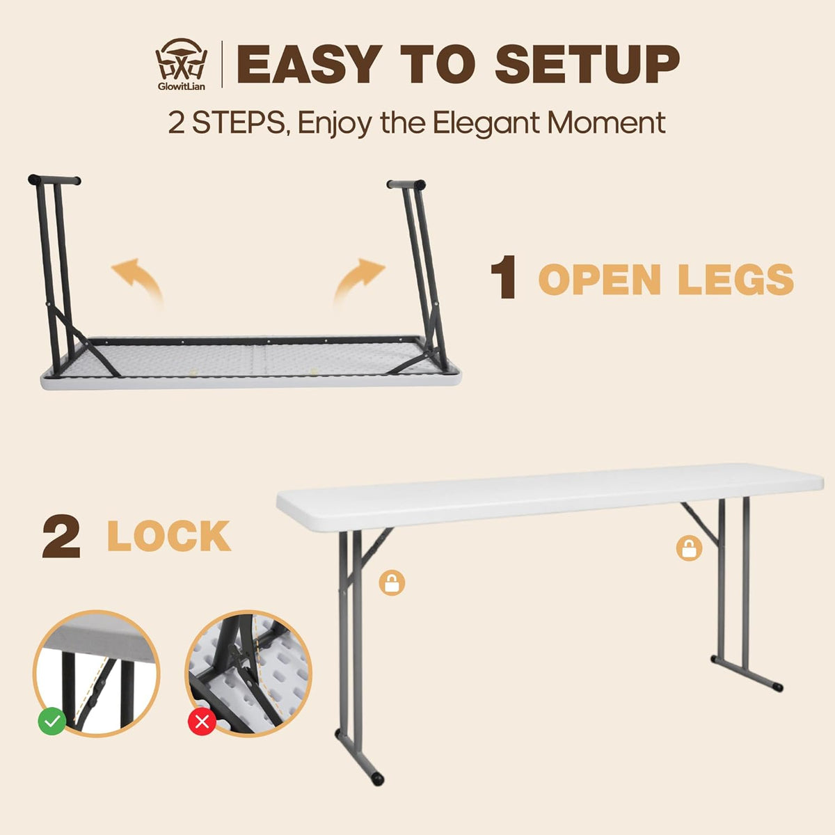 Folding Table 5FT Narrow Portable Plastic Heavy Duty Table HDPE Tabletop Rectangle Seminar Table with Carrying Handle Indoor Outdoor for Training, Buffet,Home Office, Camping, Party