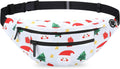MAXTOP Large White Christmas Fanny Pack with 4-Zipper Pockets, Christmas Gifts for Enjoy Festival Sports Workout Traveling Running Casual Hands-Free Waist Pack Crossbody Phone Bag Carrying All Phones