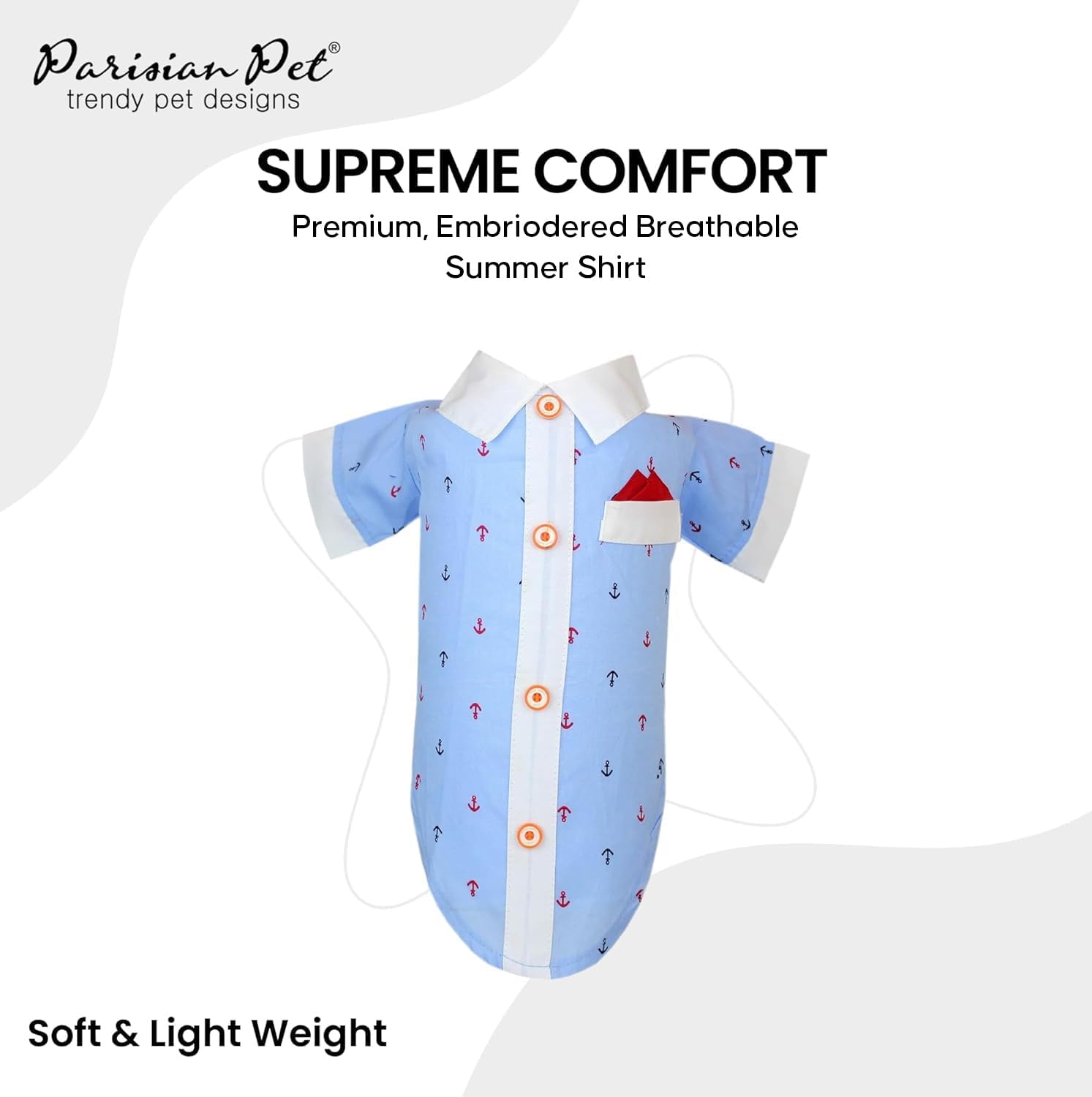 Parisian Pet Anchor Dog Shirt – Nautical Shirts for Medium Dogs – Summer Puppy Clothes – Lightweight and Breathable Dog Clothes – Light Blue Dogs Beach Outfit - Comfortable and Trendy Pet T Shirts