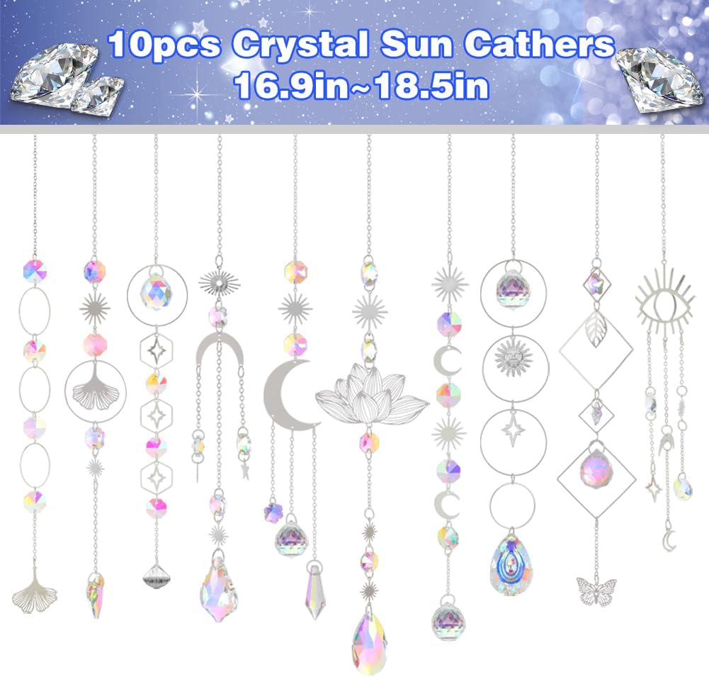 Sun Catchers, 10 Pcs Crystal Suncatcher Prism Hanging Kit for Indoor Window