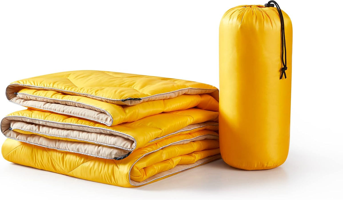 UNIKOME Puffy Camping Blanket,Packable Outdoor Quilt, 75"×52", Yellow