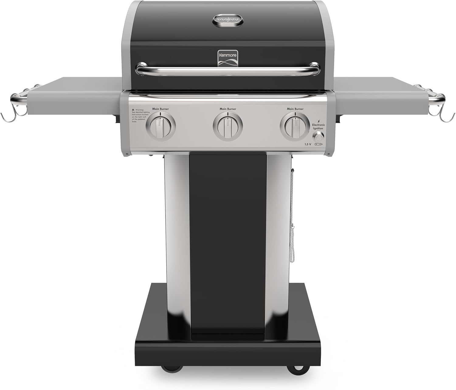 Kenmore 3-Burner Propane BBQ Grill, 30,000 BTUs Gas Grill with Cast Iron Cooking Grates, Folding Side Tables & Wheels, Outdoor Grill with Tool Hooks, Teal