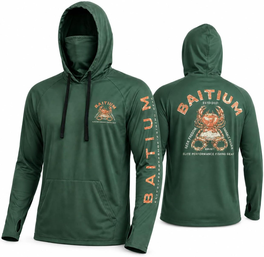 Fishing Shirts for Men,UPF50 Hooded Long Sleeve with Gaiter, Sun Protection Dry Fit Apparel, Face Mask, Fishing Clothes