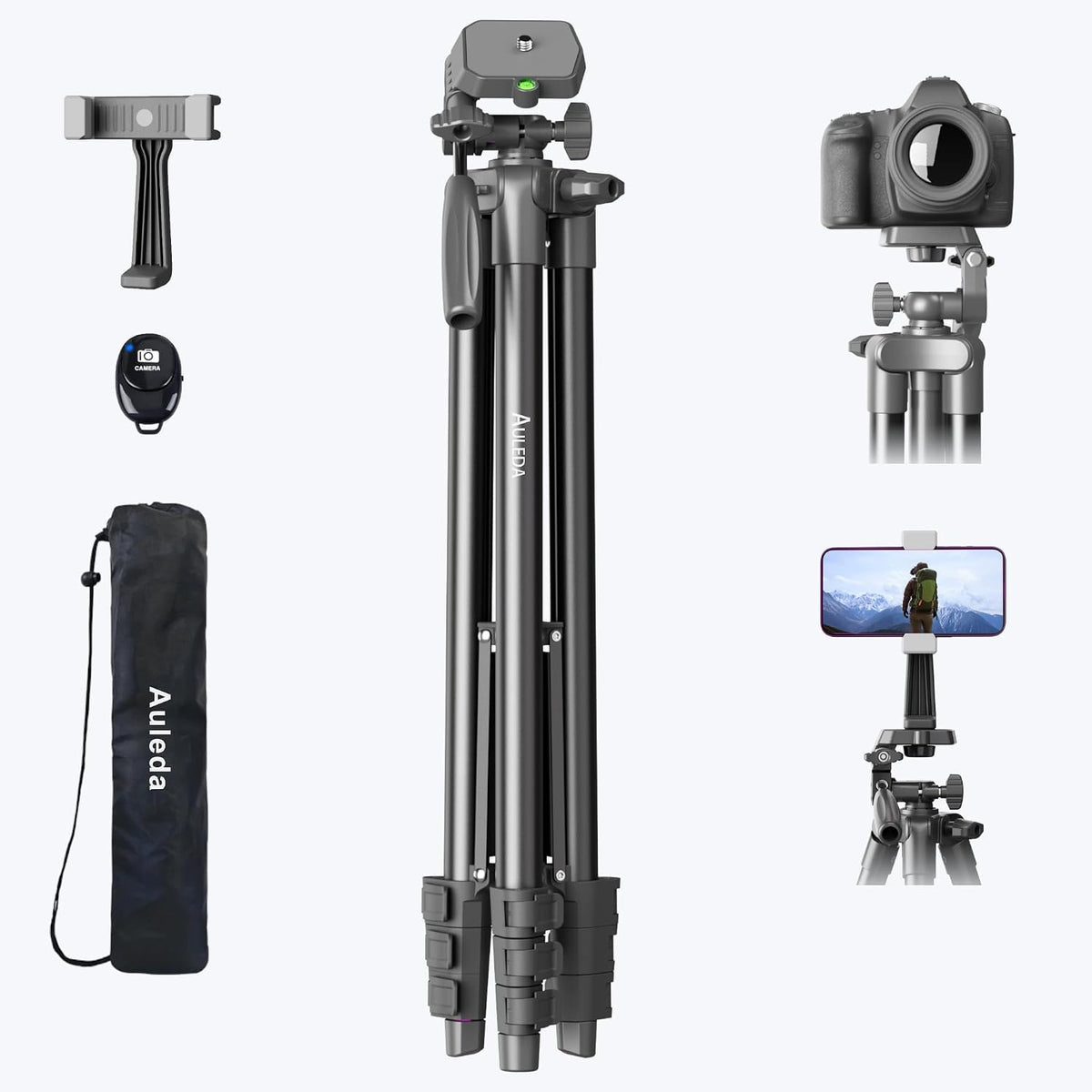71″ Camera Tripod Aluminum Tall Tripod Stand for Canon Nikon Phone