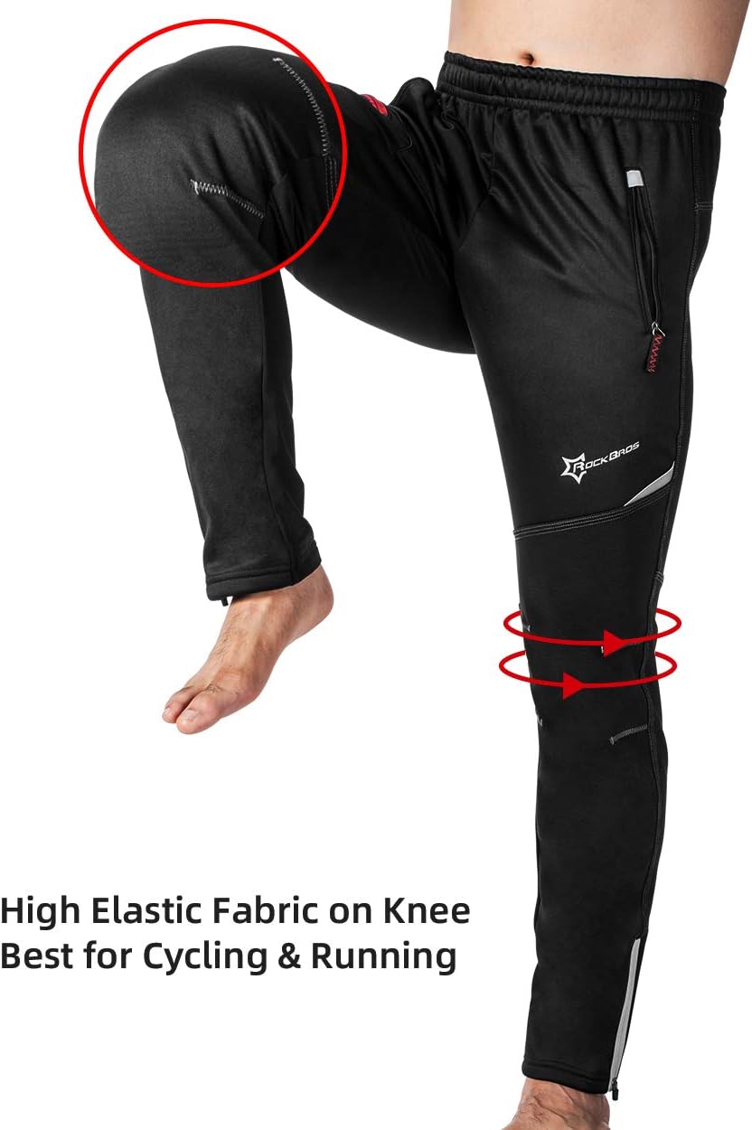 ROCKBROS Cycling Pants for Men Windproof Thermal Fleece Winter Athletic Bike Pants Cold Weather for Running Hiking