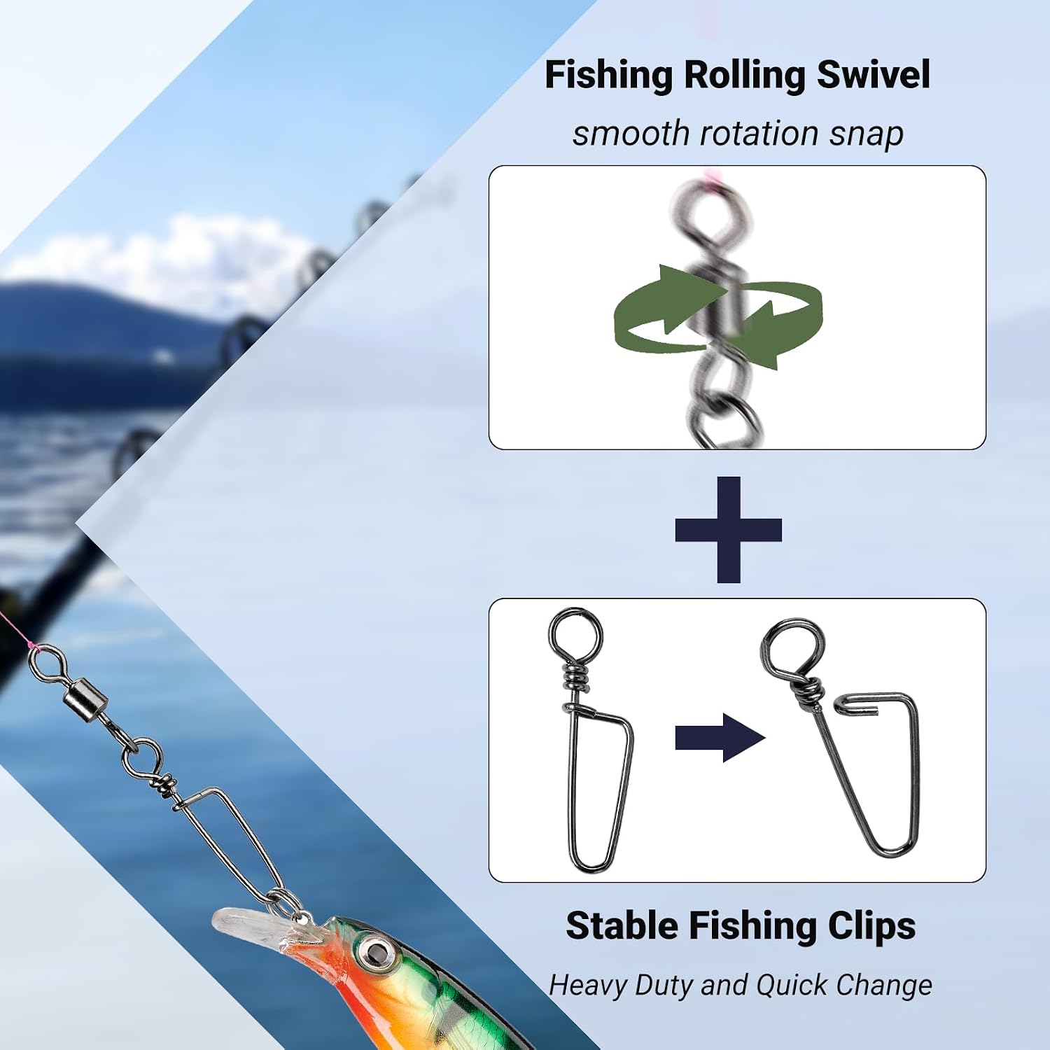 QISHUO Barrel Stainless Snap Swivels Strength Saltwater Lure Connector Fishing Steel Clips Fishing Swivel Rolling Black Nickel