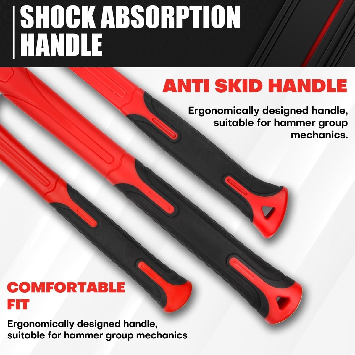 C&T 5-Piece Hammer Set, 16oz Ball Peen Hammer | 32oz Ball Peen Hammer | 32oz Rubber Mallet | 3lb Sledge Hammer | 3lb Cross Peen, Fiberglass Handle & Mallet Set