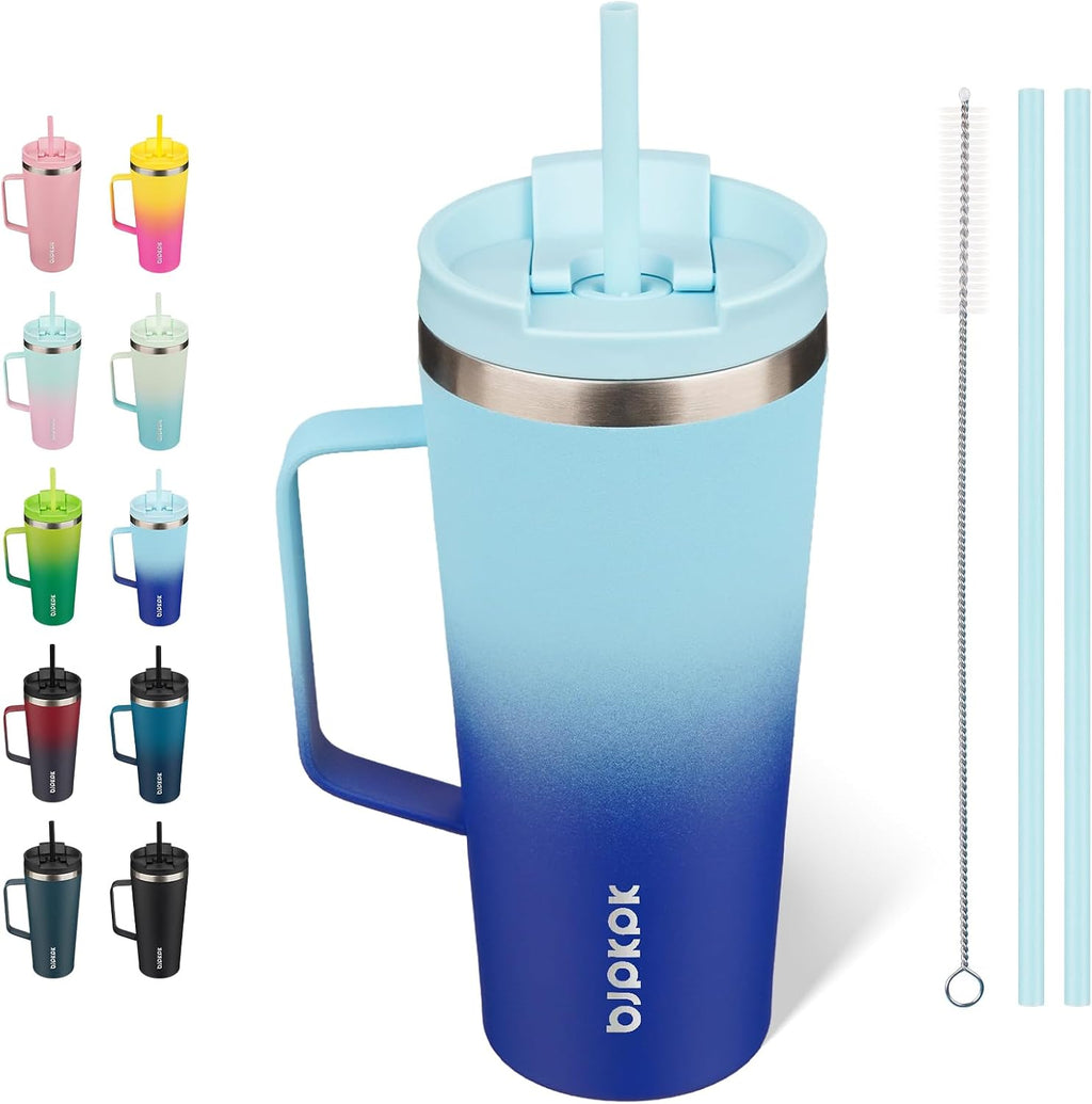 BJPKPK 22oz Insulated Tumbler with Handle, Lid & Straw, Stainless Steel