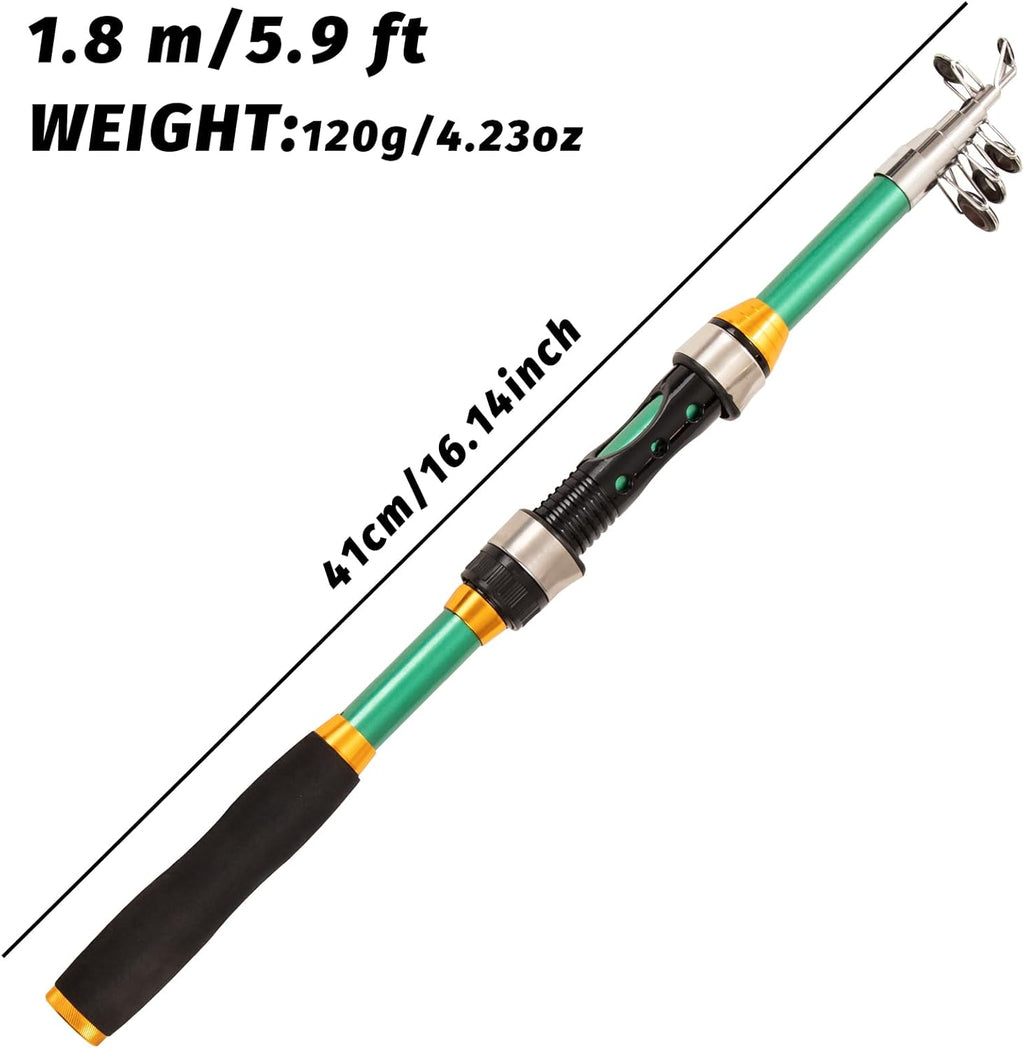 I00000 Fishing Rod and Reel Combos with Fiberglass Telescopic Fishing Pole - Spinning Reel Fishing Carrier Bag, Freshwater and Saltwater Fishing Rod Kit,Travel Fishing Kit for Bass Trout