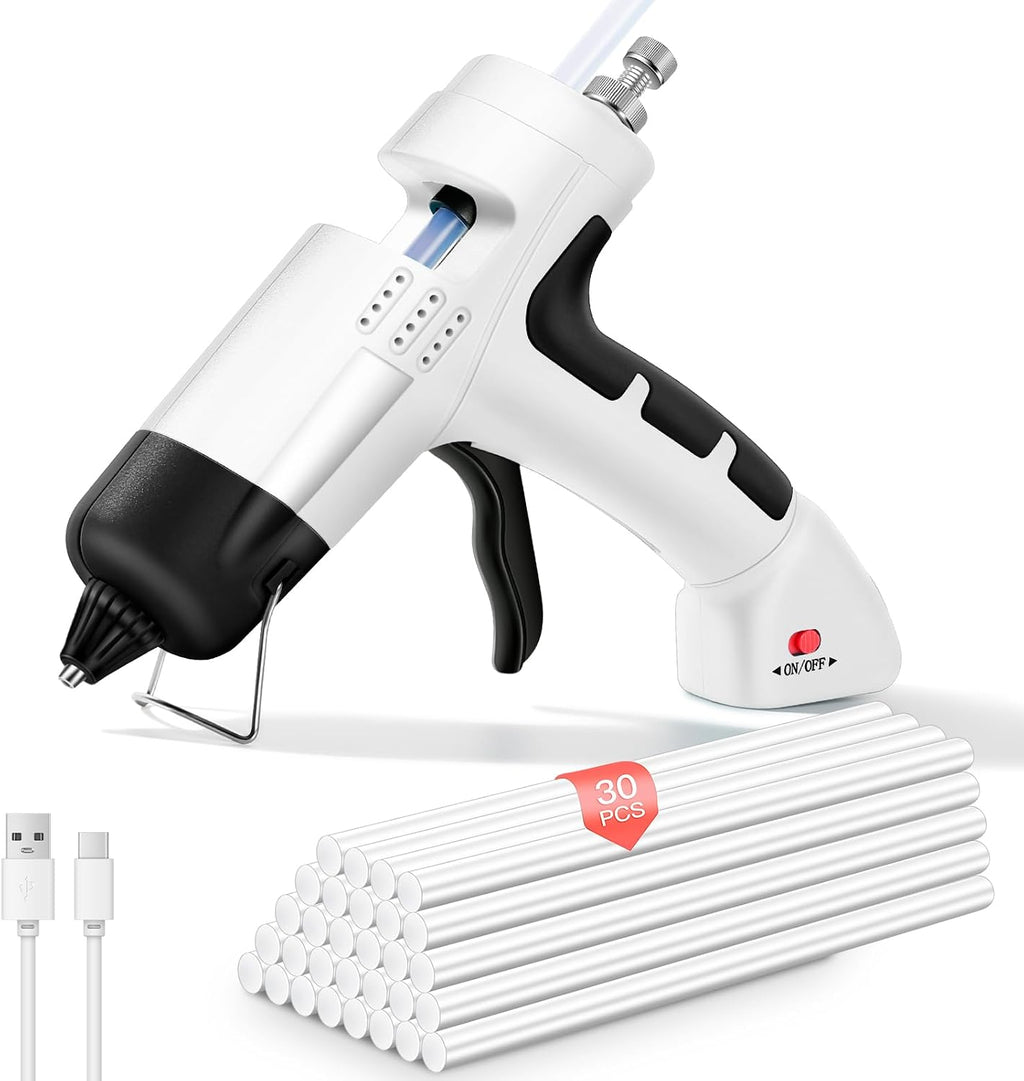 Cordless Hot Glue Gun,20W Glue Gun with 30 Glue Sticks,90S Fast Preheating,2600mAh USB-C Rechargeable Hot Melt Gun for DIY Crafts,Gift Making,Home Repairs & Decoration