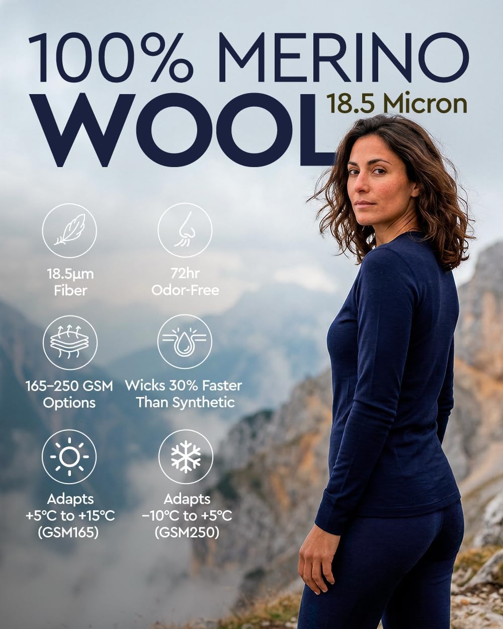 100% Merino Wool Base Layer Set Women - Thermal Underwear Long Johns PJs