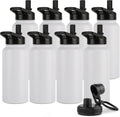 DOMICARE 32 oz Insulated Water Bottle Bulk, Vacuum Insulated Stainless Steel Sports Water Bottle with Straw Lid & Spout Lid, Leakproof, Reusable - Travel, Camping, Bike, White (8 Pack)