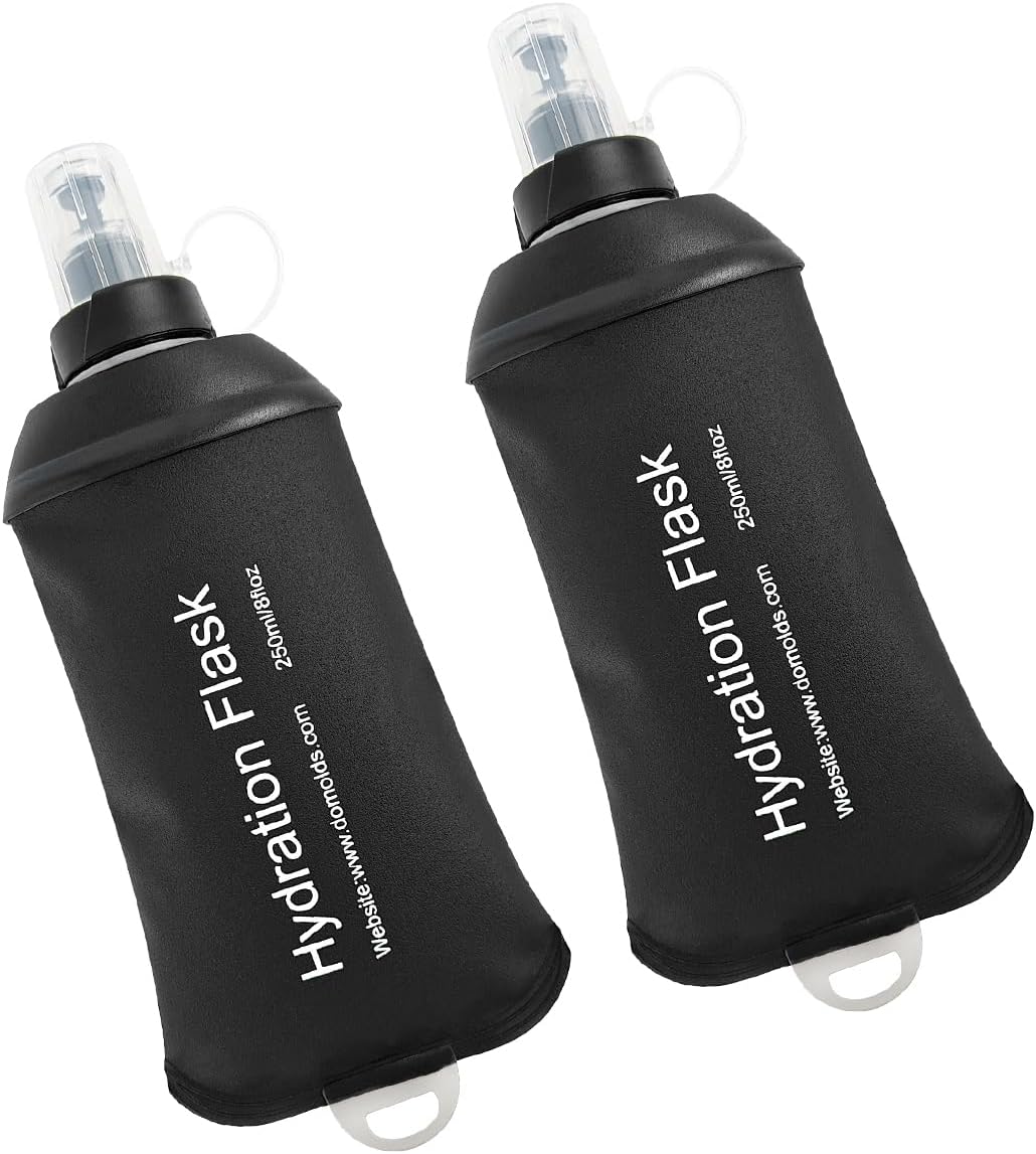 WILDREEDS 250ml Soft Flask, TPU Collapsible Soft Water Bottle for Hydration Pack, Running Vest, Folding Water Bottle for Hiking Cycling Climbing-2Pcs, Black