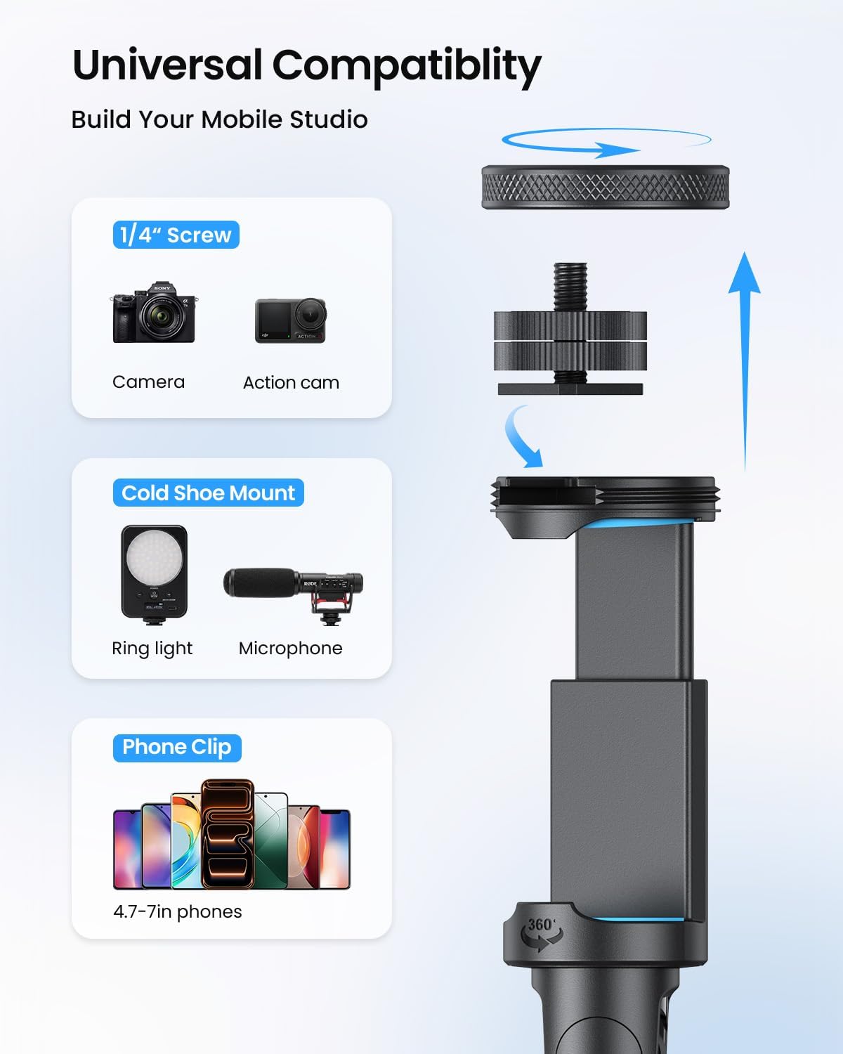 LOXP 67'' Phone Tripod with Remote, 0.01s Auto-Open for Content Creator