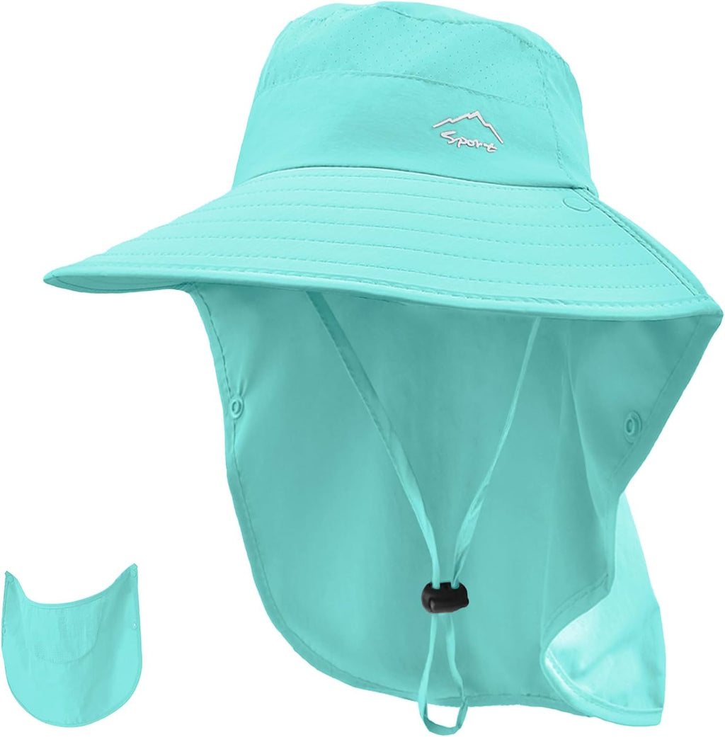 Rosoz Sun Hat for Men Women with Neck Flap& Removable Face Cover Wide Brim