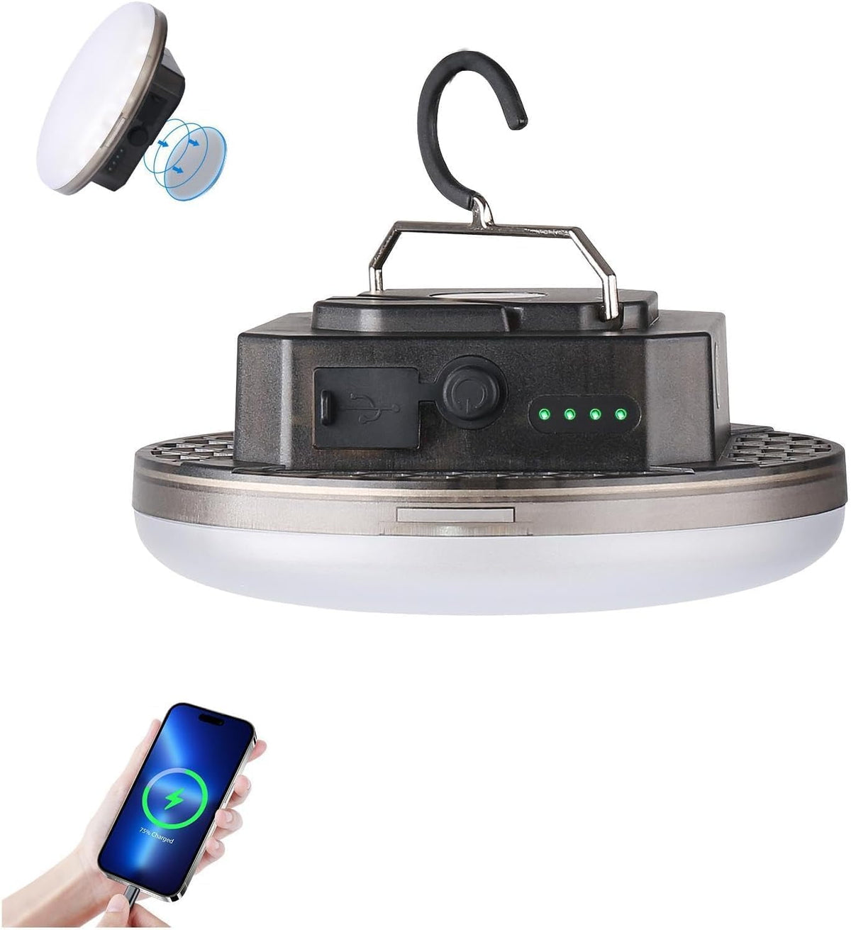 LED Camping Lantern, USB-C Rechargeable 5000LM 20H Runtime, 4 Modes with SOS, IPX5 Waterproof, Magnetic Base & Foldable Hook for Outdoor, Tent, Emergency & Hurricane