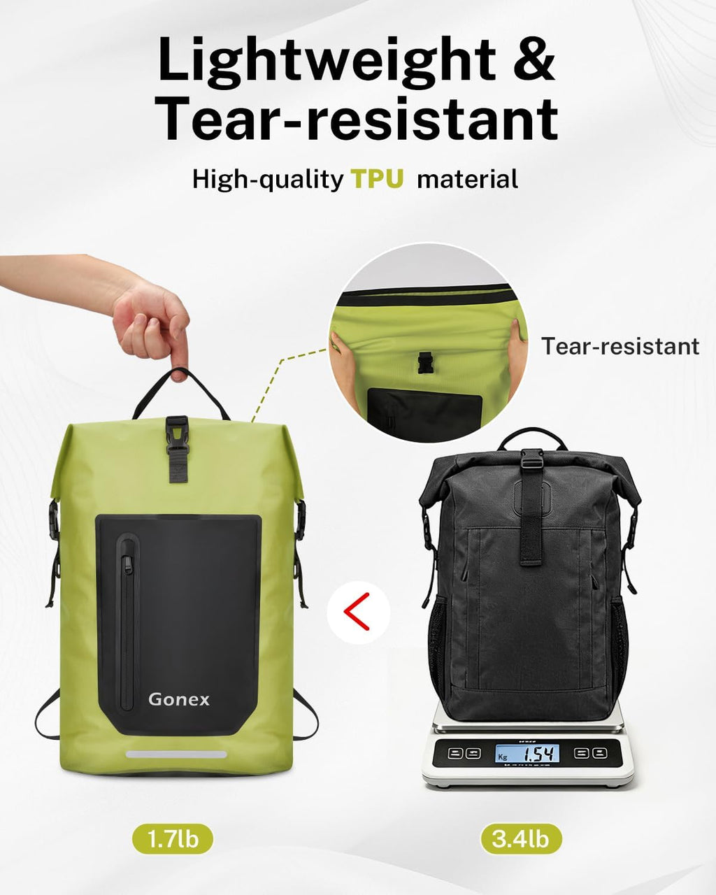 Gonex Waterproof Ultralight TPU Backpack 55L Roll Top Dry Bag, Kayaking