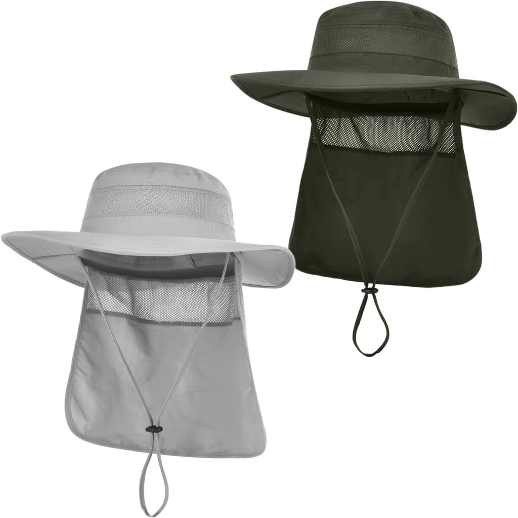 Men&Women Foldable Outdoor Sun Hat with Packable Neck Flap, UV Sun Protection Wide Brim Safari Cap
