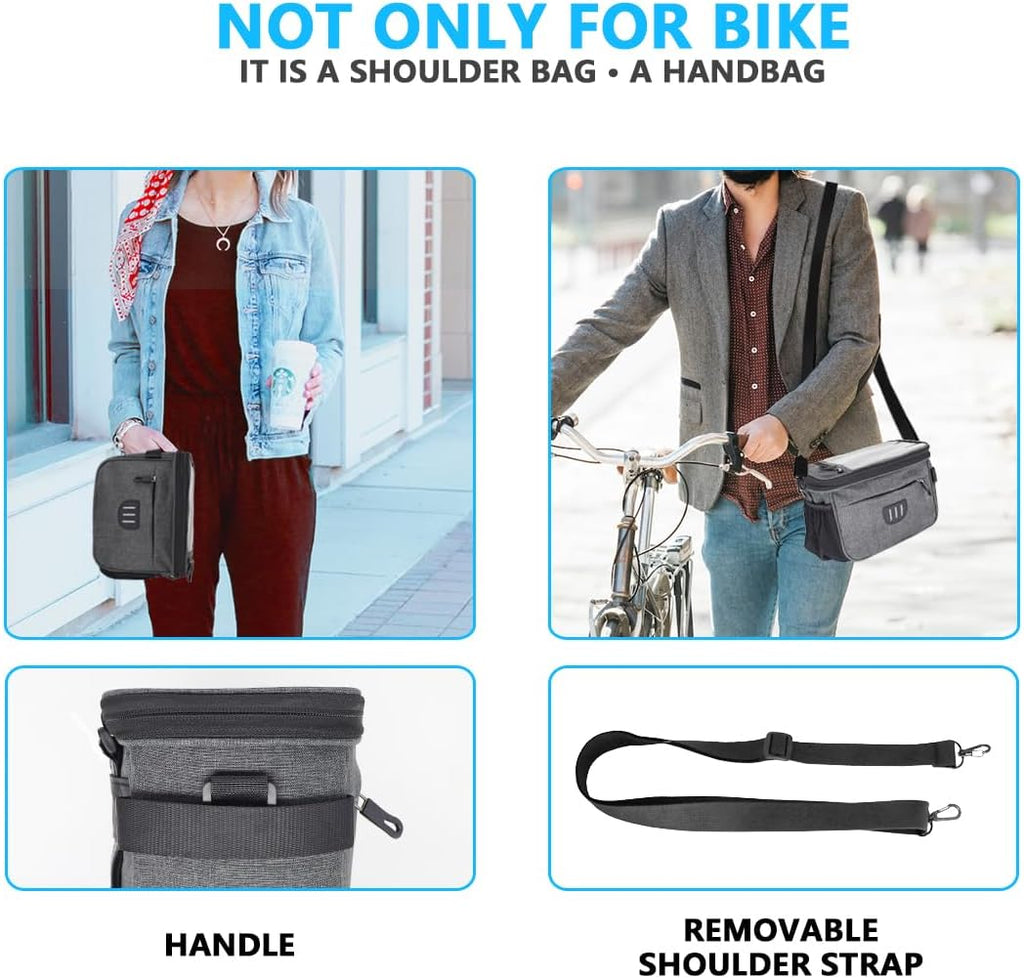 Bike Handlebar Bag, Bicycle Basket Front with Rain Cover and Shoulder Strap
