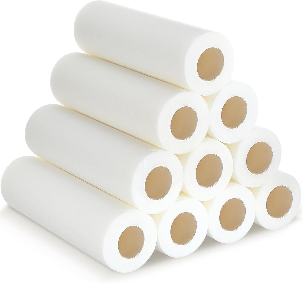 Nuenen 10 Pcs 9 Inch Foam Paint Roller, High Density Foam Paint Roller Covers Wall Paint Roller for Painting Doors Houses Cabinets Ceilings Furniture Smooth Even Finishes Flat Surfaces, White
