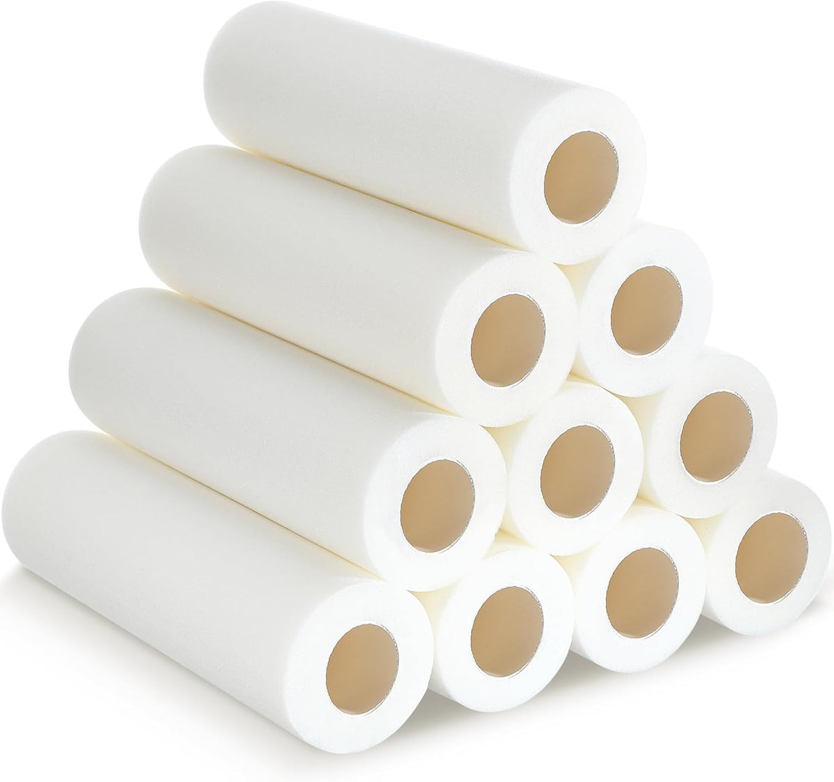 Nuenen 10 Pcs 9 Inch Foam Paint Roller, High Density Foam Paint Roller Covers Wall Paint Roller for Painting Doors Houses Cabinets Ceilings Furniture Smooth Even Finishes Flat Surfaces, White