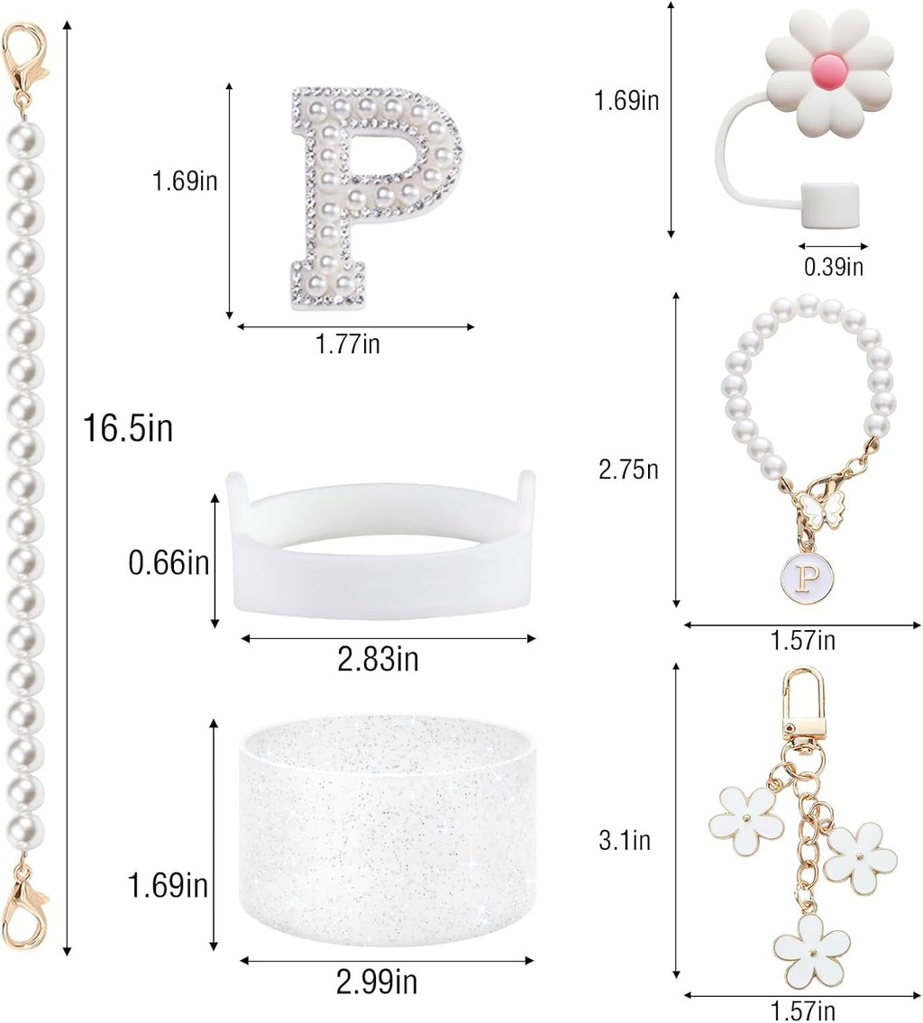 Stanley Cup Accessories Set - Including Water Bottle Carrying Pearl Strap, Handle Letter Charms Sticker, Silicone Cups Boot Straw Cover for 40oz & 30oz Tumbler Accessory Kit