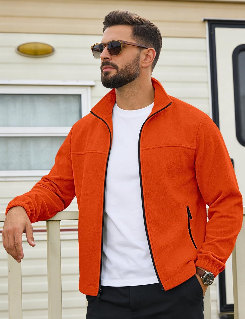 Mens Polar Fleece Jacket Full Zip Lightweight Casual Outdoor Jackets Stand Collar Warm Coats with Pockets