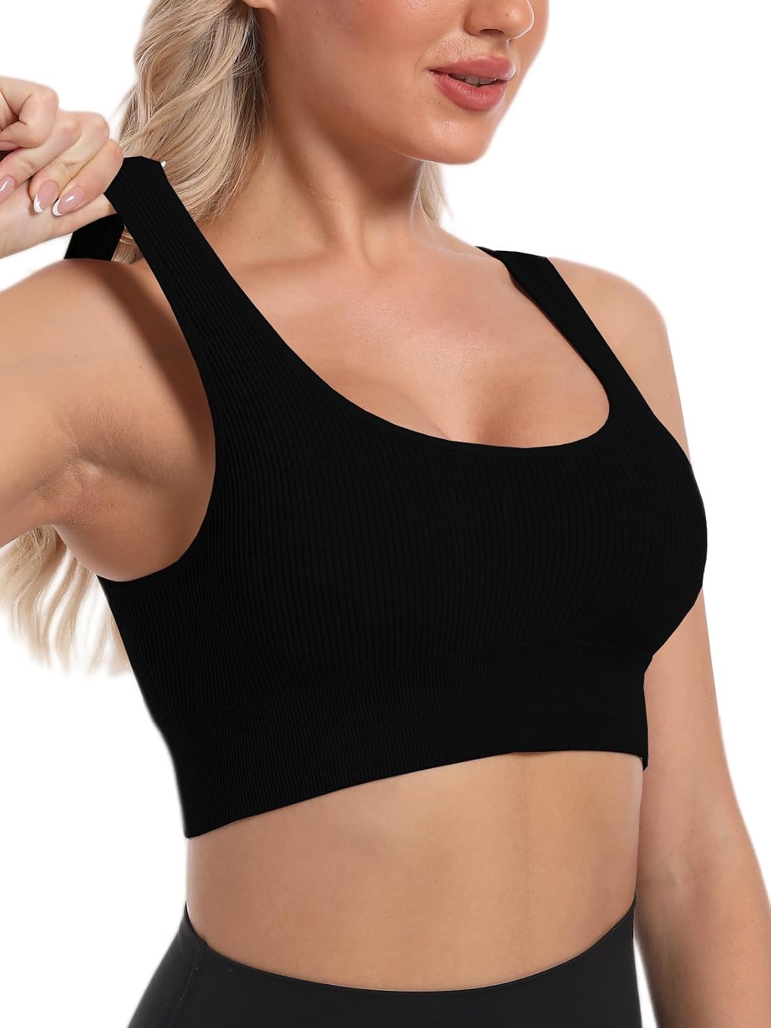 Chilylori Seamless Sports Bras for Women Pack of 3 Ribbed Sports Bra Tops