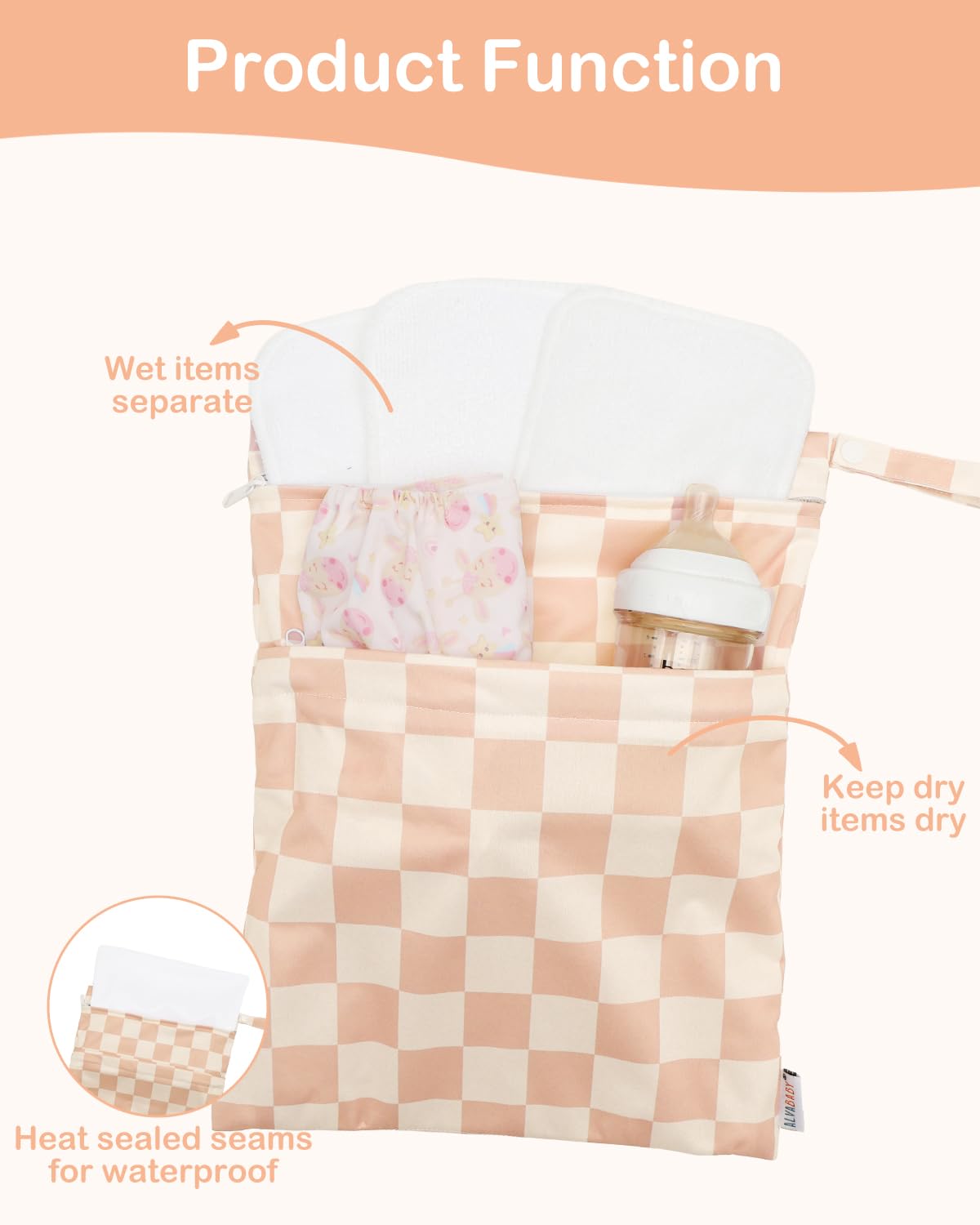 ALVA ALVABABY 2pcs Waterproof Wet Dry Bags,Reusable with Two Zippered Pockets,Baby Cloth Diaper,Travel,Beach,Pool,Daycare,Soiled Baby Items,Yoga Gym Bag,Swimsuits or Wet Clothes 2LW09