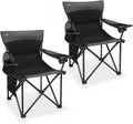 Oversized Camping Chair for Adults - 2 Pack Padded Lawn Chairs with Cup Holder & Side Pocket,Heavy Duty Folding Outdoor Chairs for Camp,Sports,Picnic,Beach,Black