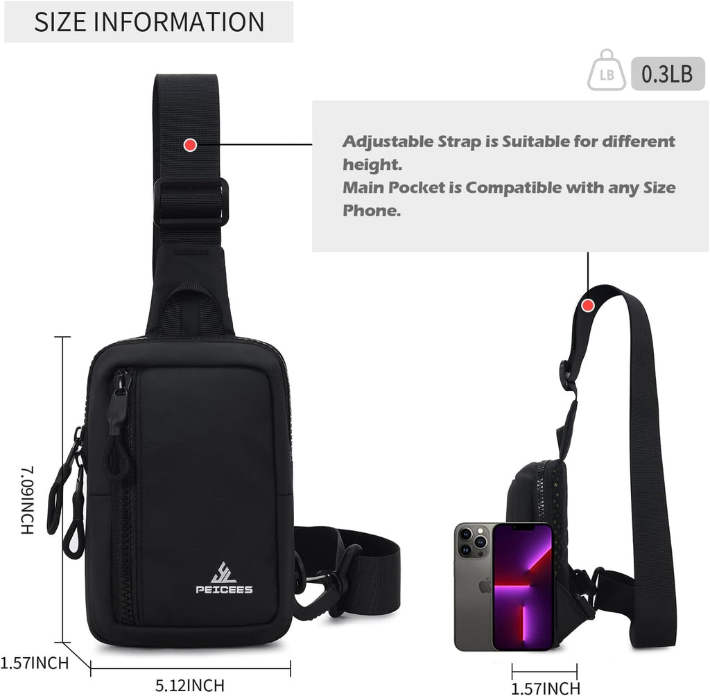 Peicees Small Crossbody Bag for Men Women Mini Sling Bag Travel Running Phone Daypack Cross Body Shoulder Bags with Keyholder