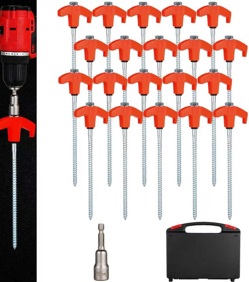 12 Pack Screw in Tent Stakes Heavy Duty,8 ’’ Ground Anchors Screw in,Metal Stakes with Hex Head Driver and Sturdy Storage Box. (12, Black)