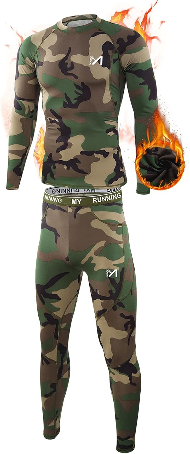 MEETYOO Thermal Underwear for Men, Winter Gear Long Johns Base Layer Top and Bottom Set for Skiing Running