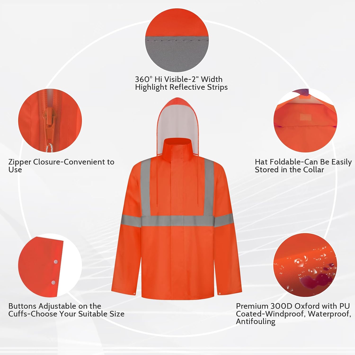 TCCFCCT High Vis Rain Jacket Rain Suits for Men Waterproof, Hi Vis Rain Coat for Men with Hood, High Visibility Rain Gear for Safety Work, Reflective raincoat for Outdoor Activities, S-M Orange NP