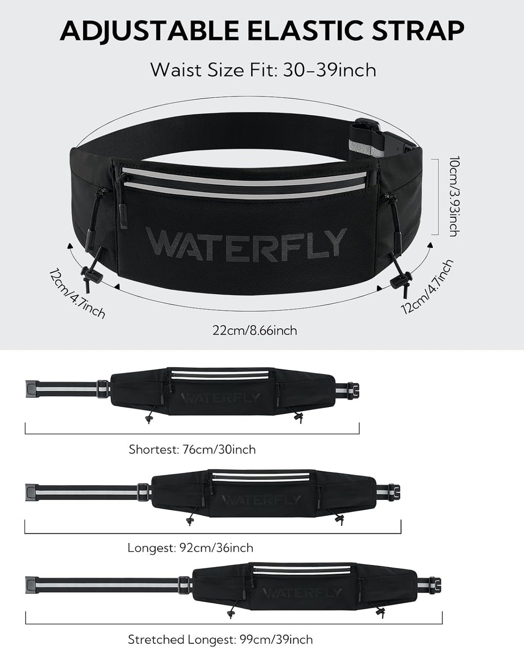 WATERFLY Running Belt Fanny Pack, Runner Race Belt with Bib Clip Black