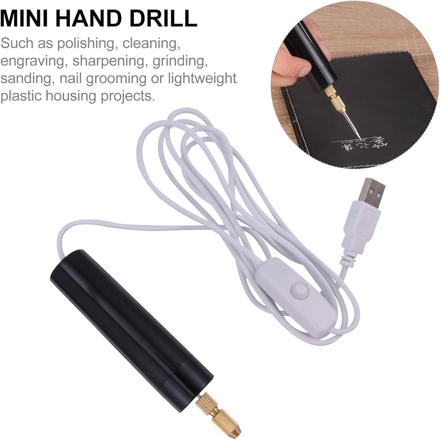 Portable Mini Electric Drill 15 Piece USB Handheld Tool for Wood Stone