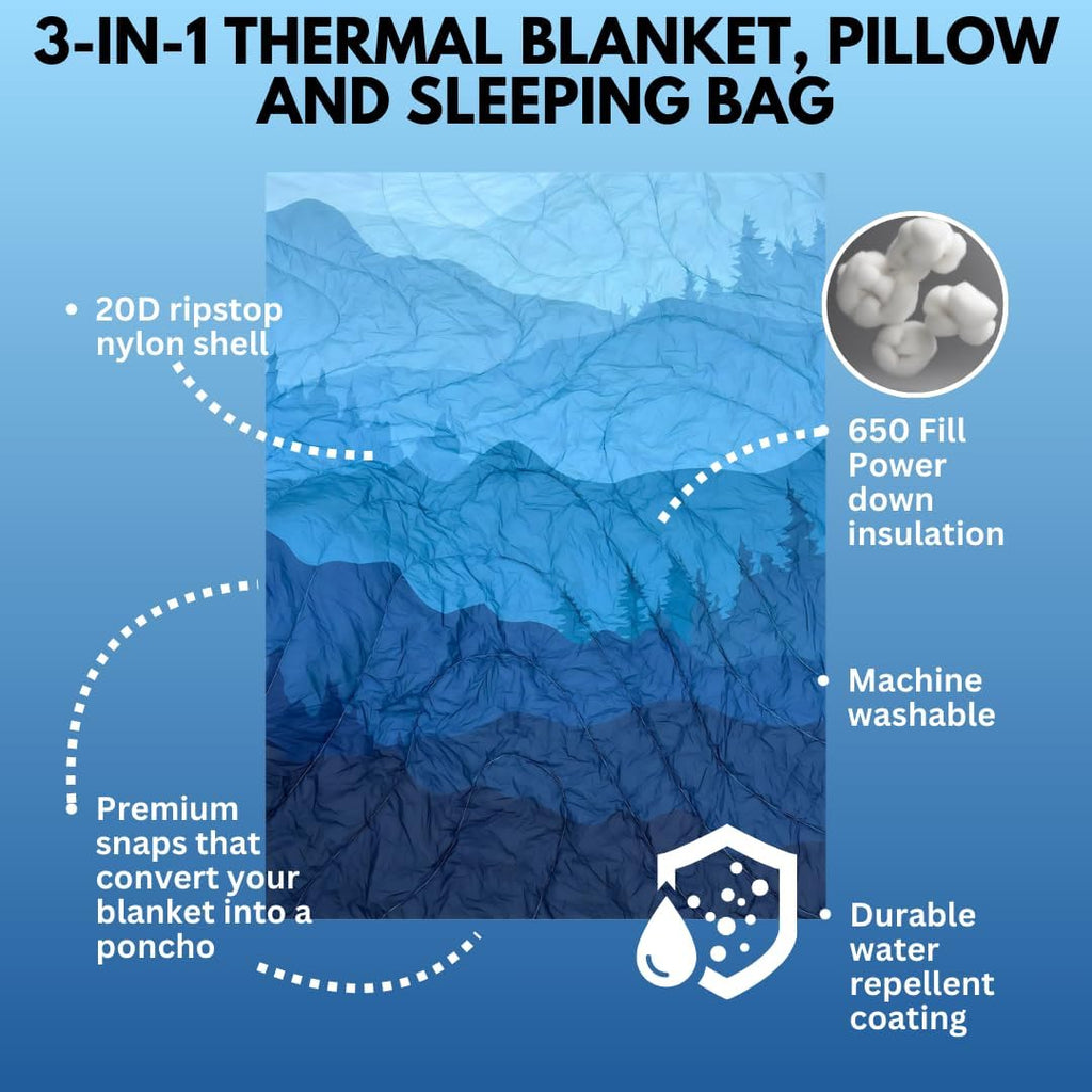 Thermal Blanket - Lightweight, Packable, Puffy, Waterproof and Packable Camping Blanket for Travel, Beach, Hammock, and Outdoor Use