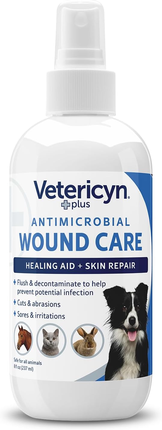 Vetericyn Plus Dog Wound Care Spray | Healing Aid and Skin Repair, Clean Wounds, Relieve Itchy Skin, and Prevent Infection, Safe for All Animals. 8 Ounces